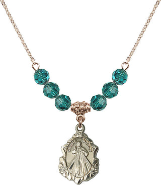 18" Hamilton Gold Plated Necklace with 4mm Zircon Crystal Beads featuring a 14kt Gold Filled Divine Mercy Medal. Engraved Catholic Saint Jewelry