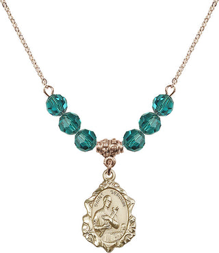 18" Hamilton Gold Plated Necklace with 4mm Zircon Crystal Beads featuring a 14kt Gold Filled Saint Gerard Medal. Engraved Catholic Saint Jewelry