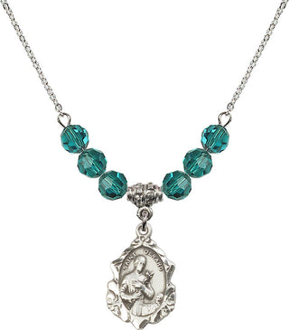 18" Rhodium Plated Necklace with 4mm Zircon Crystal Beads featuring a Sterling Silver Saint Gerard Medal. Engraved Catholic Saint Jewelry