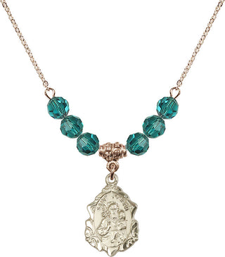 18" Hamilton Gold Plated Necklace with 4mm Zircon Crystal Beads featuring a 14kt Gold Filled Saint Joseph Medal. Engraved Catholic Saint Jewelry