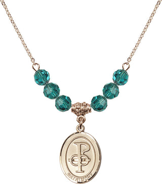 18" Hamilton Gold Plated Necklace with 4mm Zircon Crystal Beads featuring a 14kt Gold Filled Matrimony Medal.