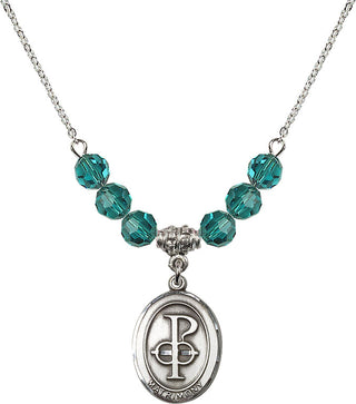 18" Rhodium Plated Necklace with 4mm Zircon Crystal Beads featuring a Sterling Silver Matrimony Medal.