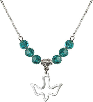 18" Rhodium Plated Necklace with 4mm Zircon Crystal Beads featuring a Sterling Silver Holy Spirit Medal.