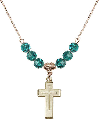 18" Hamilton Gold Plated Necklace with 4mm Zircon Crystal Beads featuring a 14kt Gold Filled Cross Medal.