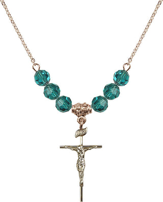 18" Hamilton Gold Plated Necklace with 4mm Zircon Crystal Beads featuring a 14kt Gold Filled Crucifix Medal.