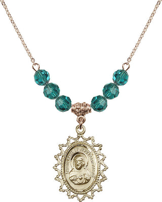 18" Hamilton Gold Plated Necklace with 4mm Zircon Crystal Beads featuring a 14kt Gold Filled Scapular Medal.