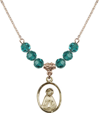 18" Hamilton Gold Plated Necklace with 4mm Zircon Crystal Beads featuring a 14kt Gold Filled Madonna Medal.