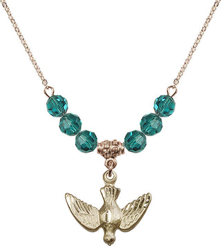 18" Hamilton Gold Plated Necklace with 4mm Zircon Crystal Beads featuring a 14kt Gold Filled Holy Spirit Medal.