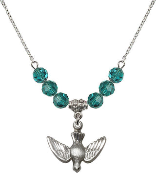 18" Rhodium Plated Necklace with 4mm Zircon Crystal Beads featuring a Sterling Silver Holy Spirit Medal.