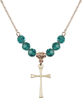 18" Hamilton Gold Plated Necklace with 4mm Zircon Crystal Beads featuring a 14kt Gold Filled Maltese Cross Medal.