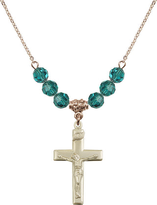 18" Hamilton Gold Plated Necklace with 4mm Zircon Crystal Beads featuring a 14kt Gold Filled Crucifix Medal.