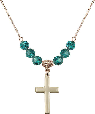 18" Hamilton Gold Plated Necklace with 4mm Zircon Crystal Beads featuring a 14kt Gold Filled Cross Medal.