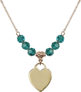 18" Hamilton Gold Plated Necklace with 4mm Zircon Crystal Beads featuring a 14kt Gold Filled Heart Medal. Engraved Catholic Saint Jewelry