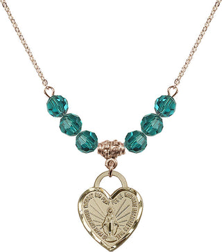18" Hamilton Gold Plated Necklace with 4mm Zircon Crystal Beads featuring a 14kt Gold Filled Miraculous Heart Medal. Engraved Catholic Saint Jewelry