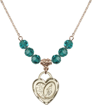 18" Hamilton Gold Plated Necklace with 4mm Zircon Crystal Beads featuring a 14kt Gold Filled Miraculous Heart Medal.