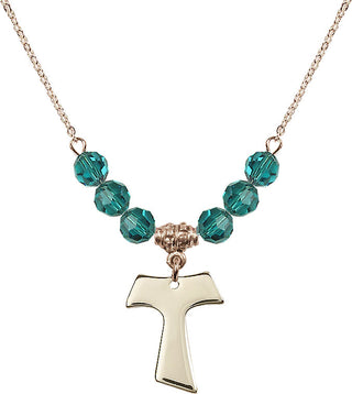 18" Hamilton Gold Plated Necklace with 4mm Zircon Crystal Beads featuring a 14kt Gold Filled Tau Cross Medal.