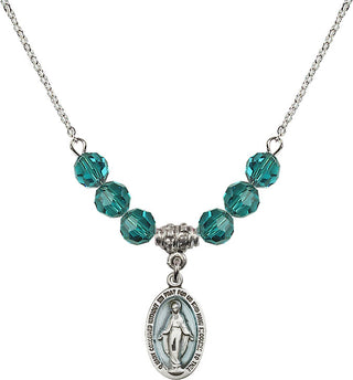 18" Rhodium Plated Necklace with 4mm Zircon Crystal Beads featuring a Sterling Silver Miraculous Medal.