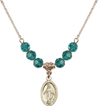 18" Hamilton Gold Plated Necklace with 4mm Zircon Crystal Beads featuring a 14kt Gold Filled Miraculous Medal.