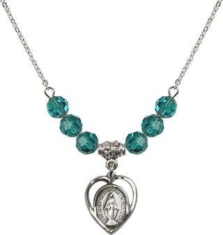 18" Rhodium Plated Necklace with 4mm Zircon Crystal Beads featuring a Sterling Silver Miraculous Medal.