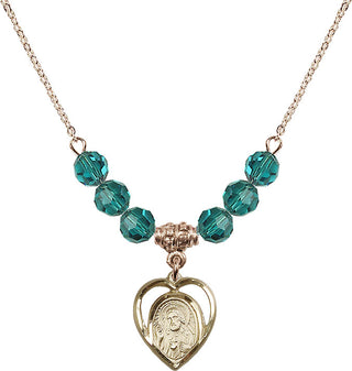 18" Hamilton Gold Plated Necklace with 4mm Zircon Crystal Beads featuring a 14kt Gold Filled Scapular Medal.