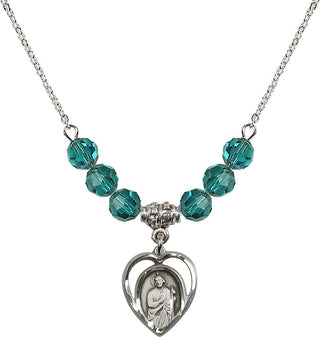 18" Rhodium Plated Necklace with 4mm Zircon Crystal Beads featuring a Sterling Silver Saint Jude Medal.