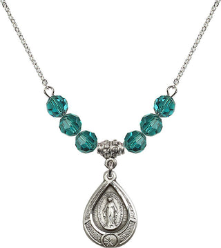 18" Rhodium Plated Necklace with 4mm Zircon Crystal Beads featuring a Sterling Silver Miraculous Medal.