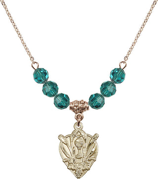 18" Hamilton Gold Plated Necklace with 4mm Zircon Crystal Beads featuring a 14kt Gold Filled Communion Medal.