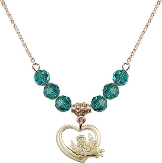 18" Hamilton Gold Plated Necklace with 4mm Zircon Crystal Beads featuring a 14kt Gold Filled Heart / Guardian Angel Medal.