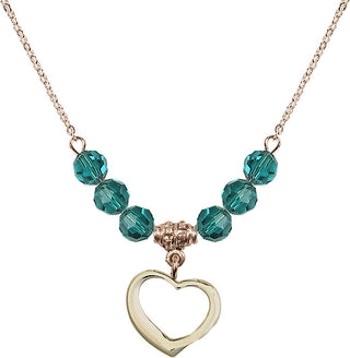 18" Hamilton Gold Plated Necklace with 4mm Zircon Crystal Beads featuring a 14kt Gold Filled Heart Medal.