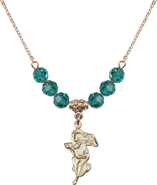 18" Hamilton Gold Plated Necklace with 4mm Zircon Crystal Beads featuring a 14kt Gold Filled Guardian Angel Medal.