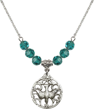 18" Rhodium Plated Necklace with 4mm Zircon Crystal Beads featuring a Sterling Silver Holy Spirit Medal.