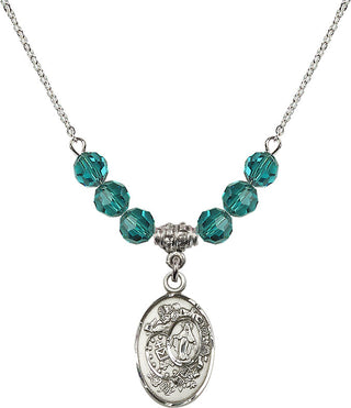 18" Rhodium Plated Necklace with 4mm Zircon Crystal Beads featuring a Sterling Silver Miraculous Medal.