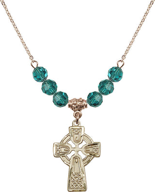 18" Hamilton Gold Plated Necklace with 4mm Zircon Crystal Beads featuring a 14kt Gold Filled Celtic Cross Medal.