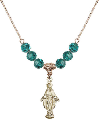 18" Hamilton Gold Plated Necklace with 4mm Zircon Crystal Beads featuring a 14kt Gold Filled Miraculous Medal.