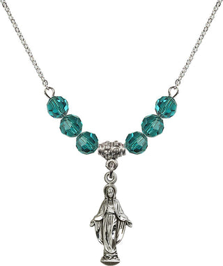 18" Rhodium Plated Necklace with 4mm Zircon Crystal Beads featuring a Sterling Silver Miraculous Medal.
