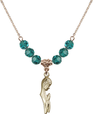18" Hamilton Gold Plated Necklace with 4mm Zircon Crystal Beads featuring a 14kt Gold Filled Madonna Medal.