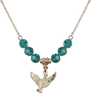 18" Hamilton Gold Plated Necklace with 4mm Zircon Crystal Beads featuring a 14kt Gold Filled Holy Spirit Medal.