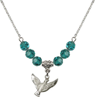18" Rhodium Plated Necklace with 4mm Zircon Crystal Beads featuring a Sterling Silver Holy Spirit Medal.
