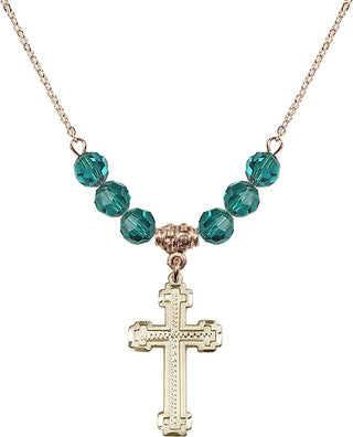 18" Hamilton Gold Plated Necklace with 4mm Zircon Crystal Beads featuring a 14kt Gold Filled Cross Medal.