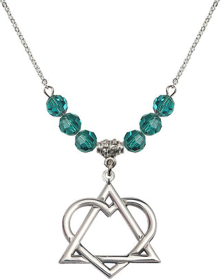 18" Rhodium Plated Necklace with 4mm Zircon Crystal Beads featuring a Sterling Silver Adoption Heart Medal.