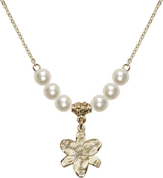 18" Hamilton Gold Plated Necklace with 6mm Faux-Pearl Beads featuring a 14kt Gold Filled Chastity Medal.