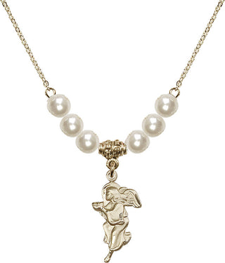 18" Hamilton Gold Plated Necklace with 6mm Faux-Pearl Beads featuring a 14kt Gold Filled Guardian Angel Medal.