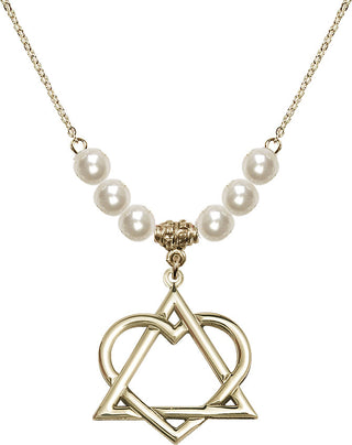 18" Hamilton Gold Plated Necklace with 6mm Faux-Pearl Beads featuring a 14kt Gold Filled Adoption Heart Medal.