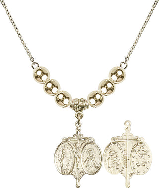 18" Hamilton Gold Plated Necklace with 6mm 14kt Gold Filled Beads featuring a 14kt Gold Filled Novena Medal.