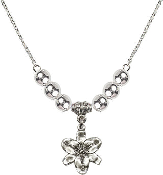 18" Rhodium Plated Necklace with 6mm Sterling Silver Beads featuring a Sterling Silver Chastity Medal.