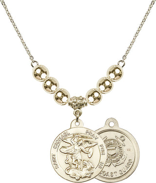 18" Hamilton Gold Plated Necklace with 6mm 14kt Gold Filled Beads featuring a 14kt Gold Filled Saint Michael / Coast Guard Medal.