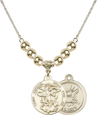 18" Hamilton Gold Plated Necklace with 6mm 14kt Gold Filled Beads featuring a 14kt Gold Filled Saint Michael / Navy Medal.