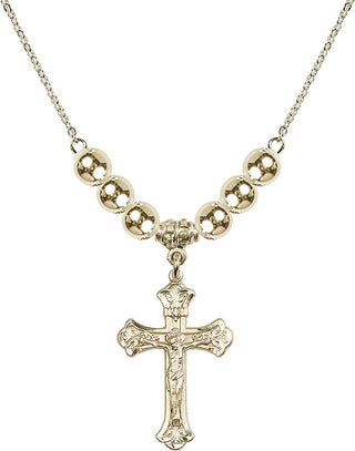 18" Hamilton Gold Plated Necklace with 6mm 14kt Gold Filled Beads featuring a 14kt Gold Filled Crucifix Medal.