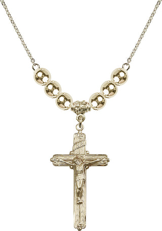 18" Hamilton Gold Plated Necklace with 6mm 14kt Gold Filled Beads featuring a 14kt Gold Filled Crucifix Medal.