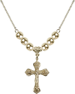 18" Hamilton Gold Plated Necklace with 6mm 14kt Gold Filled Beads featuring a 14kt Gold Filled Crucifix Medal.